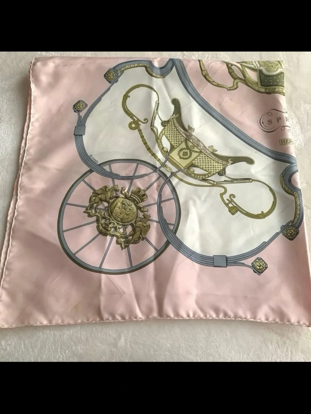 Hermes Pink, Gold and Gray Silk Scarf